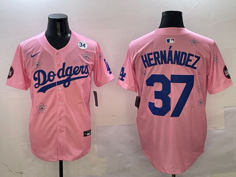 Men Los Angeles Dodgers #37 Hernandez Pink Sakura Edition 2025 Nike MLB Jersey style 8->los angeles dodgers->MLB Jersey